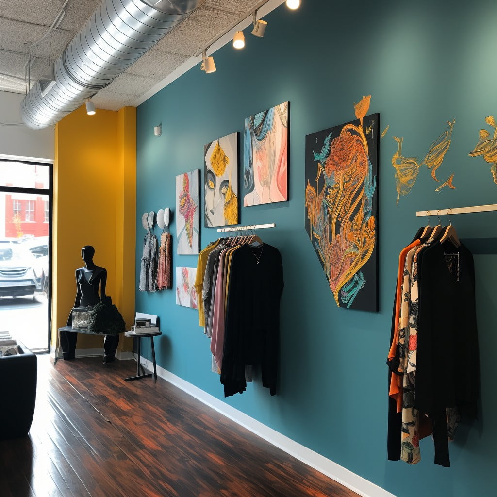 Accent Walls Featuring Local Artists' Work for a Very Small Boutique