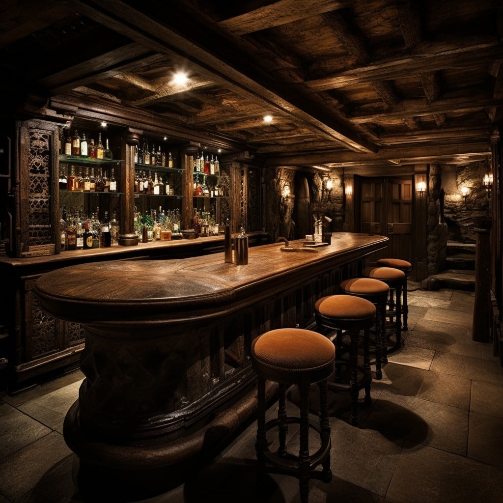 Antique Style Pub Basement Bar Design