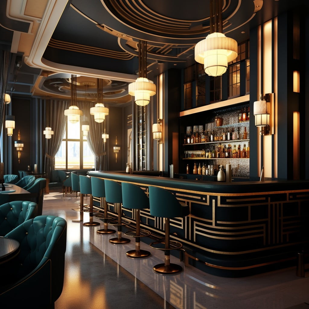 Art Deco Elements for Elegant Style Small Restaurant Bar Design