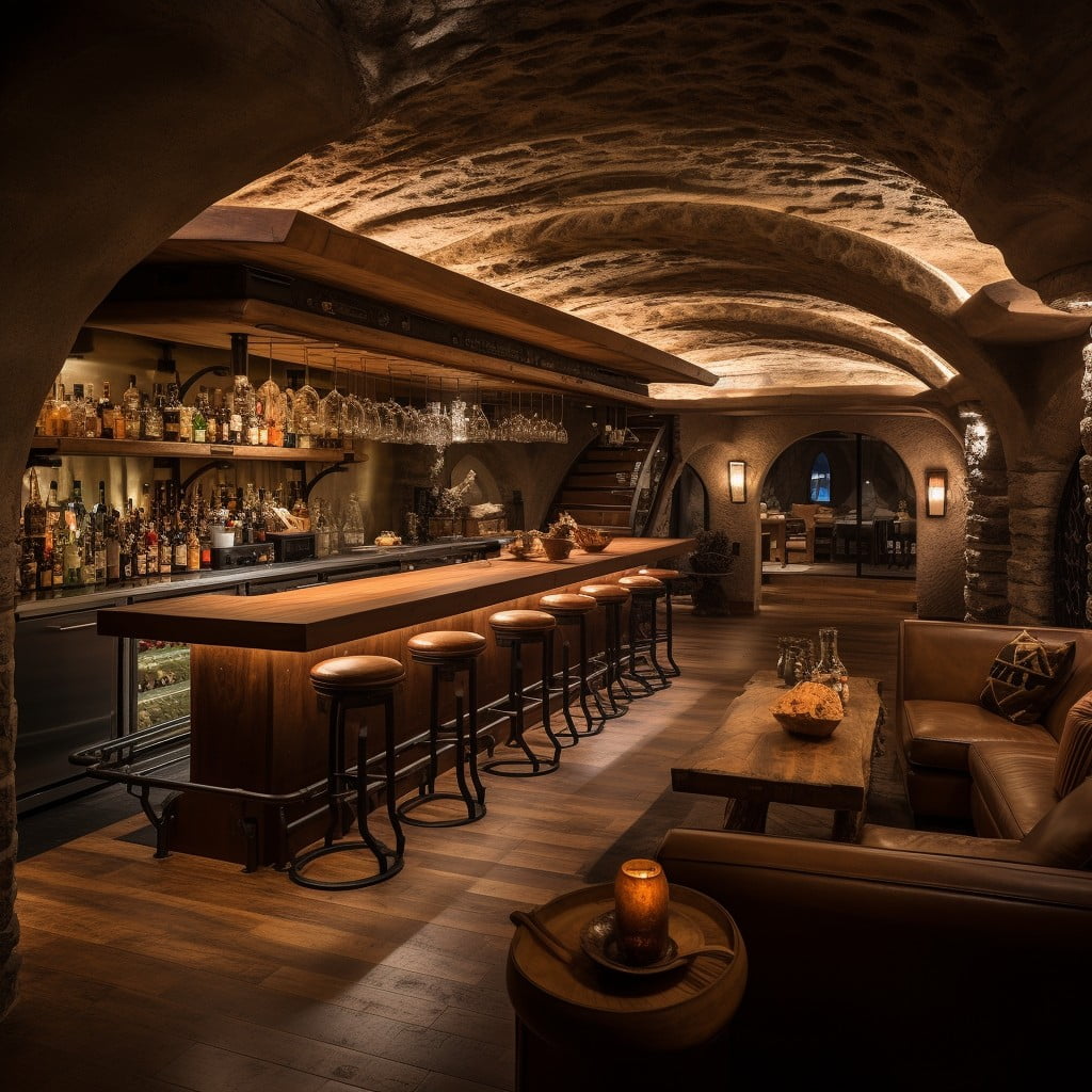 Bar With a Ceiling Made From Corks Basement Bar Design