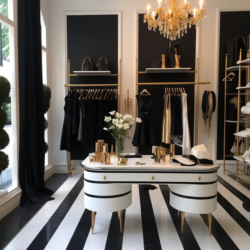 Classic Black and White Theme With Gold Accents for a Very Small Boutique