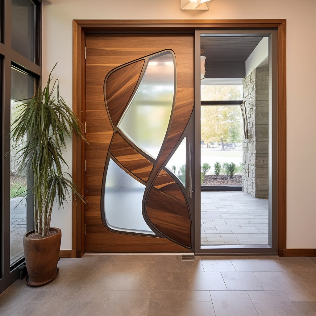Glass Door With Asymmetrical Wood Frame Door Design