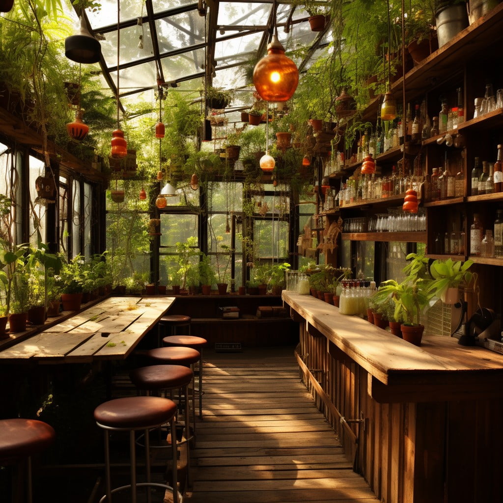 Greenhouse Theme With Lots of Indoor Plants Small Restaurant Bar Design
