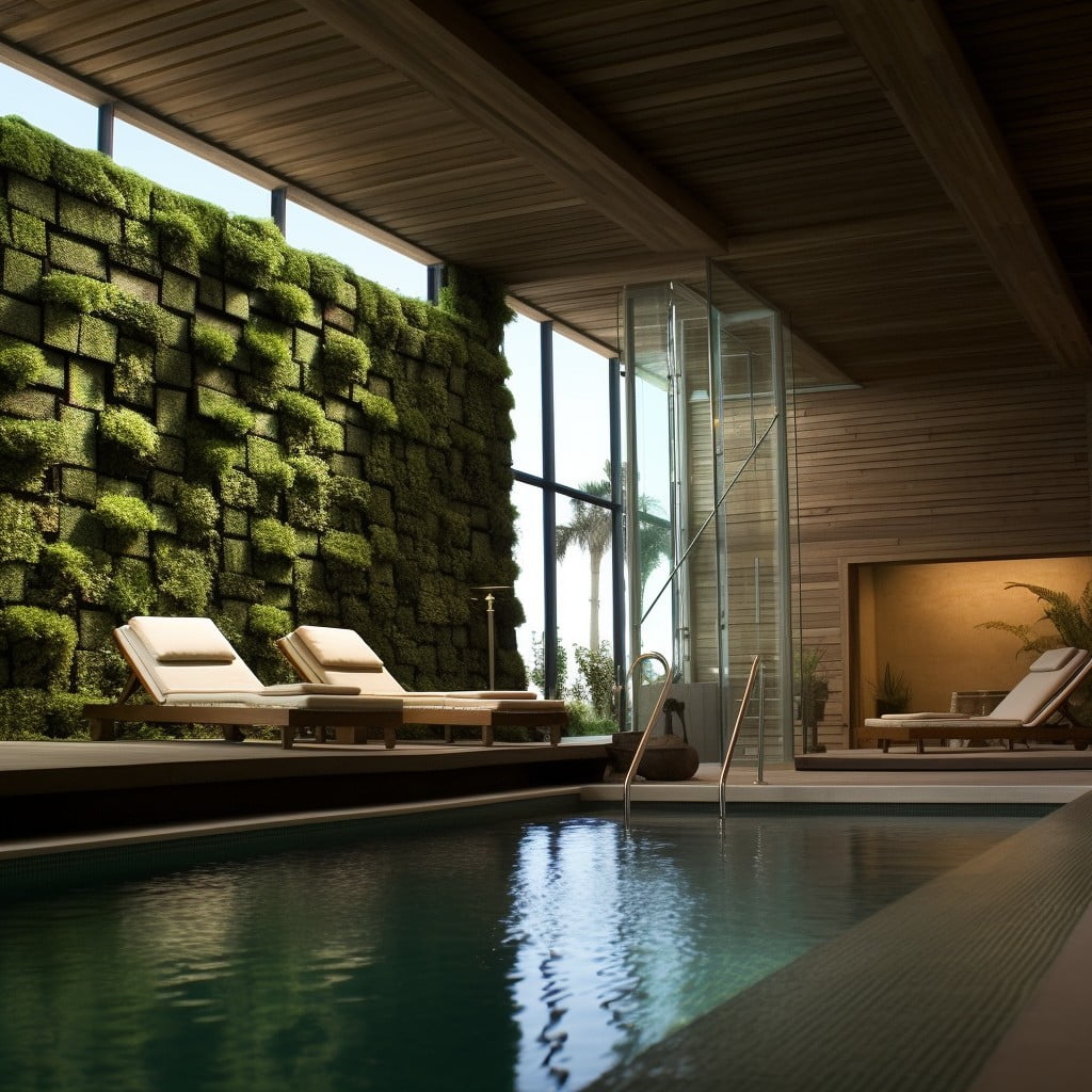 Indoor Swimming Pool Area With Grass Walls