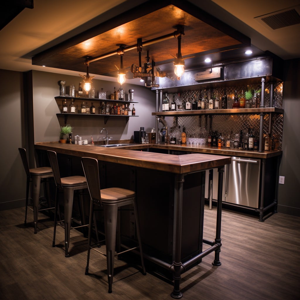 Industrial Style Bar With Metal Accents Basement Bar Design