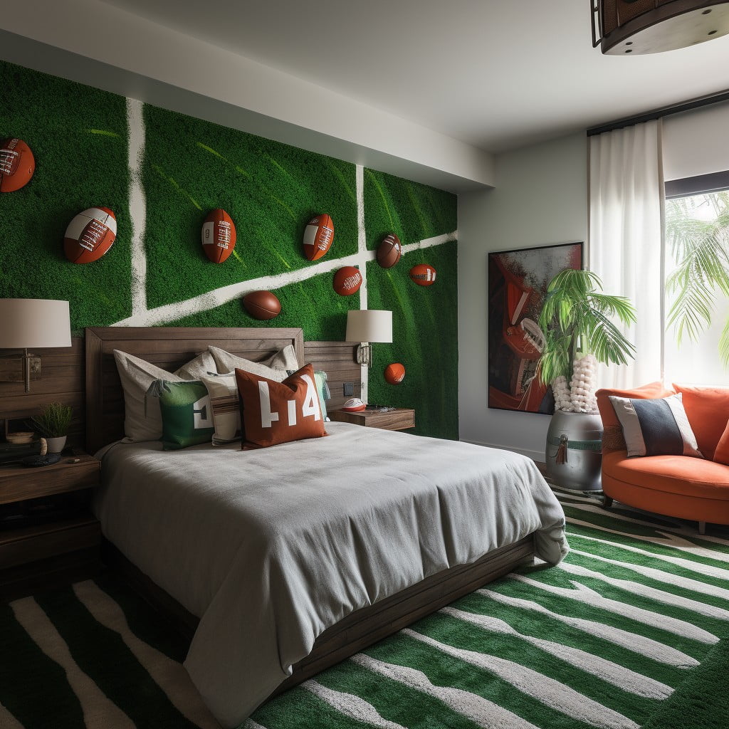 Kid's Room With Football-themed Grass Wall