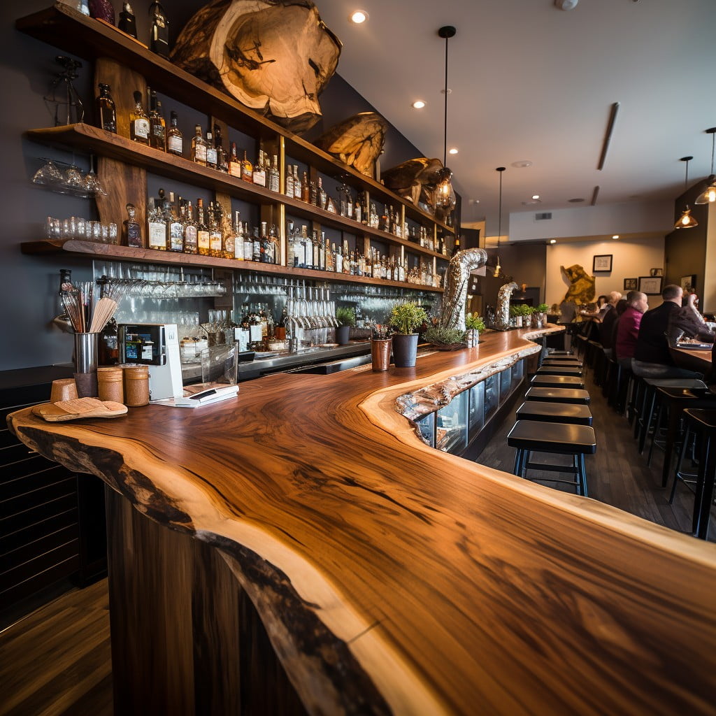 Live-edge Wood Counters for Rustic Charm Small Restaurant Bar Design