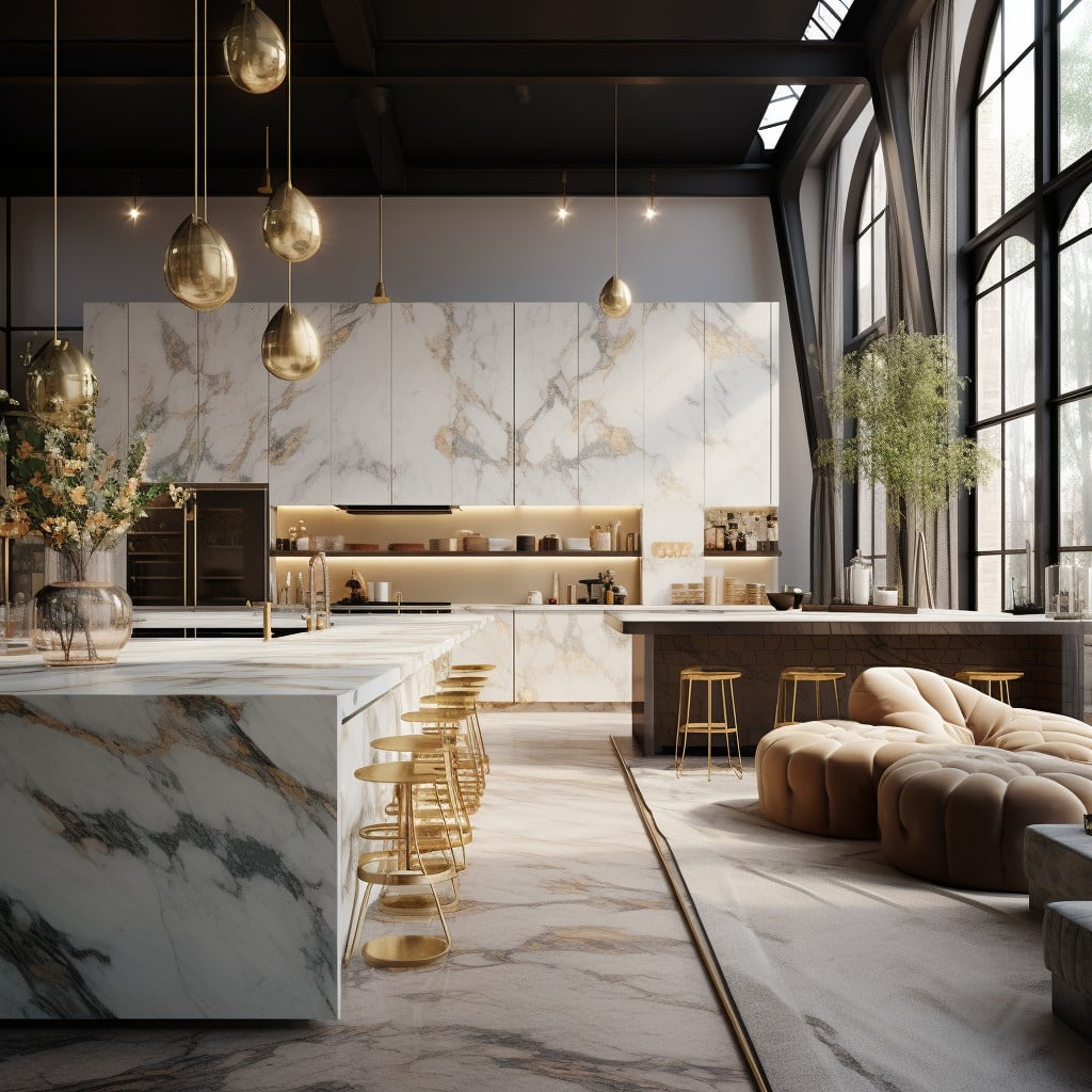 Luxurious Loft With Marble Countertops and Gold Fixtures