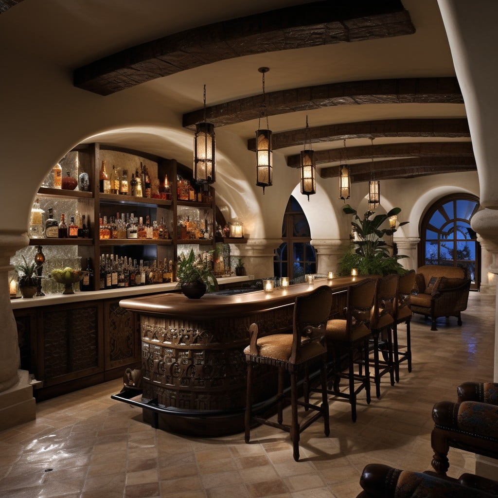 Mediterranean Style Bar With Arches Basement Bar Design