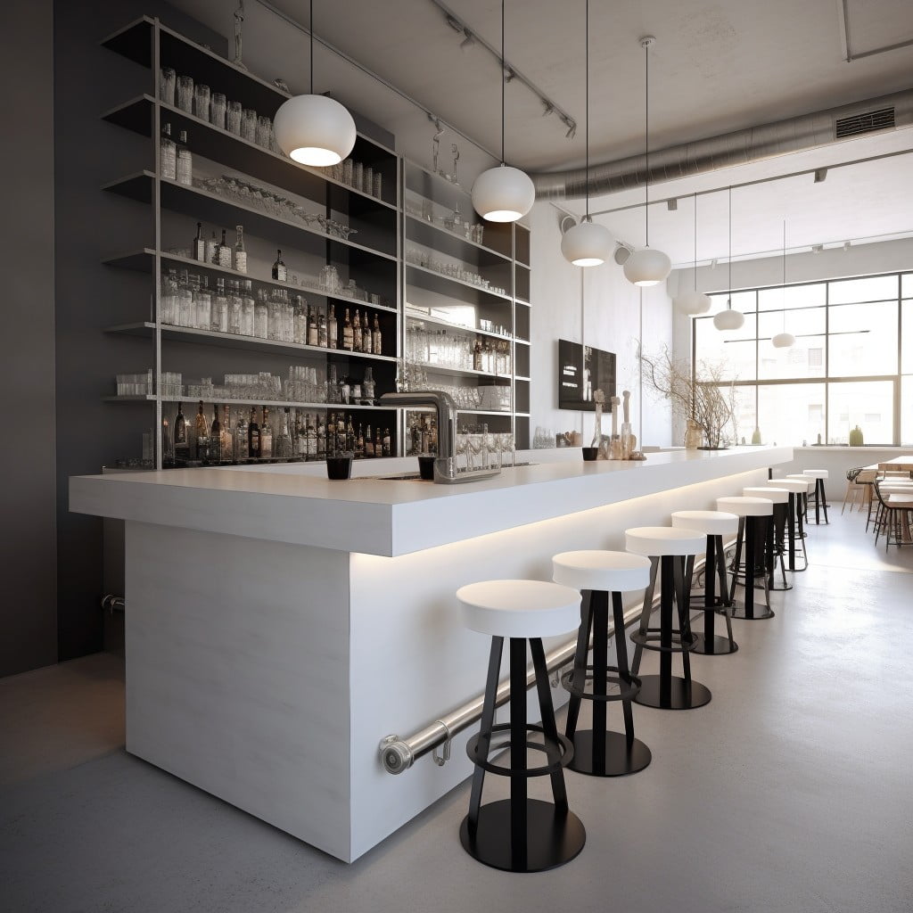 Minimalistic Design With Lots of Whites and Greys Small Restaurant Bar Design