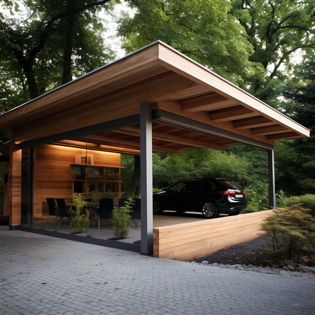Natural Wood Carport With Storage Space