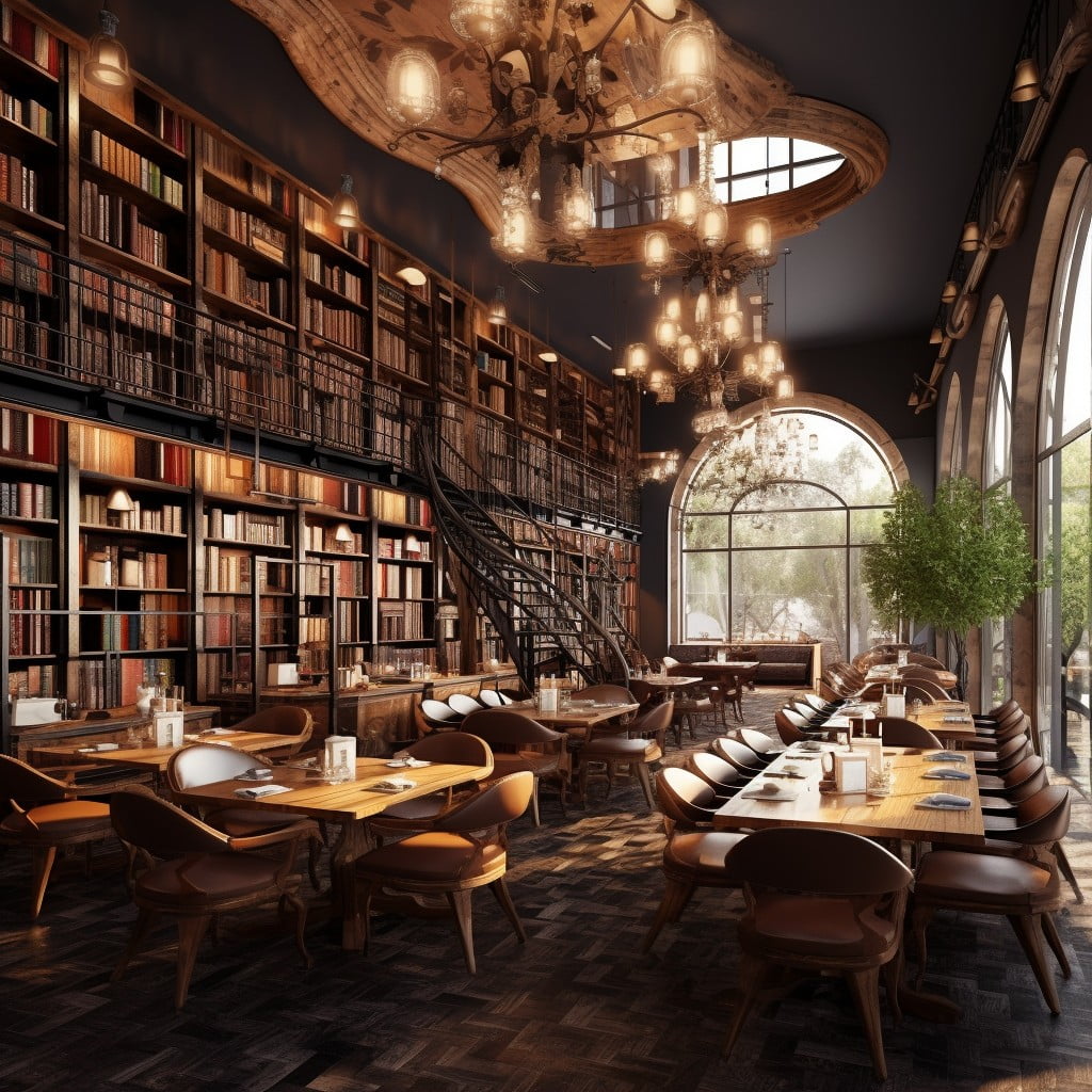 Restaurant With Book Library Theme Design