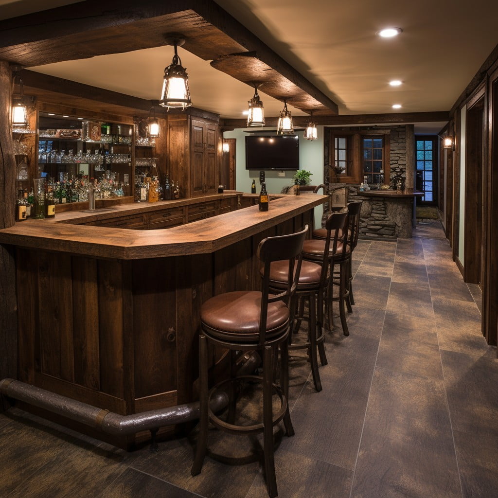 Rustic Wooden  Basement Bar Design