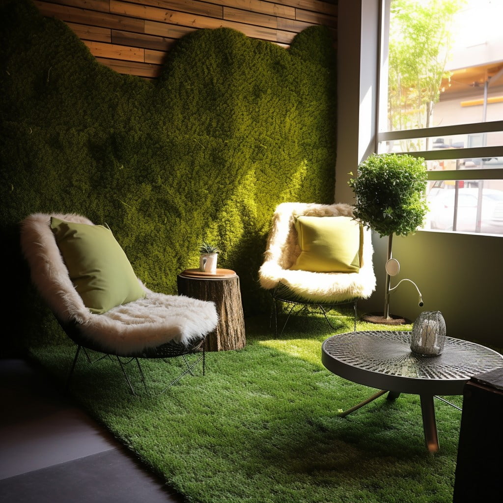 Sitting Area With Accent Artificial Grass Wall