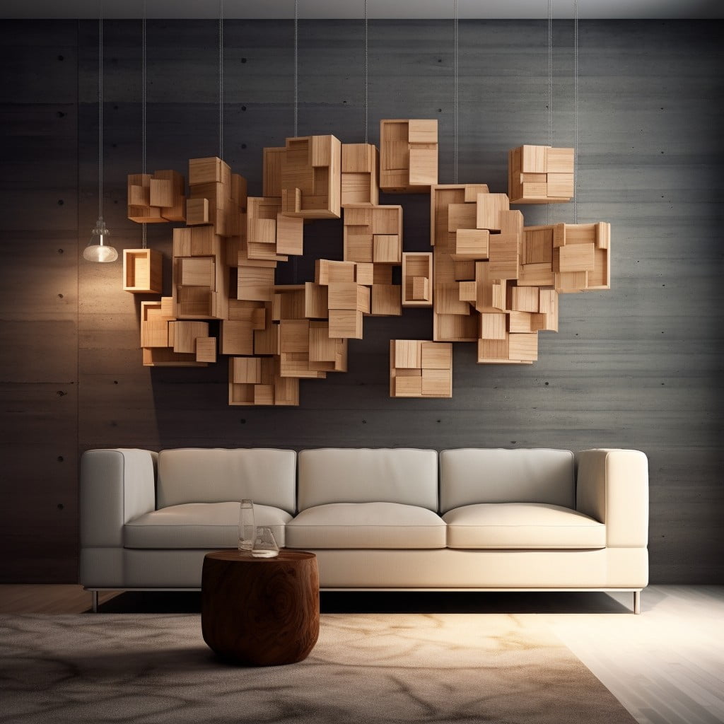 Suspended Wooden Cubes Wall