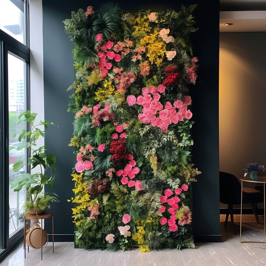 Vertical Garden With Mixed Artificial Flowers and Grass Wall