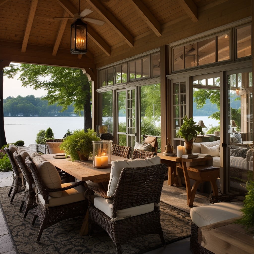 A Screened, Outdoor Dining Area Lake House Design