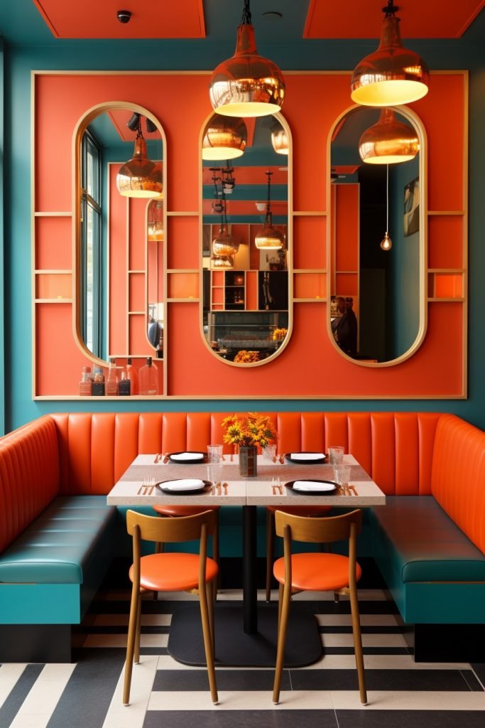 Bold Color Scheme for a Standout Look Mini Restaurant --ar 2:3