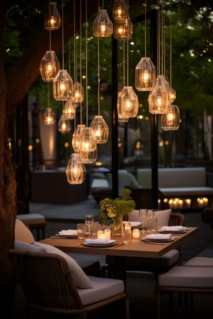 Bright Outdoor Lighting for Patio Dining Mini Restaurant --ar 2:3