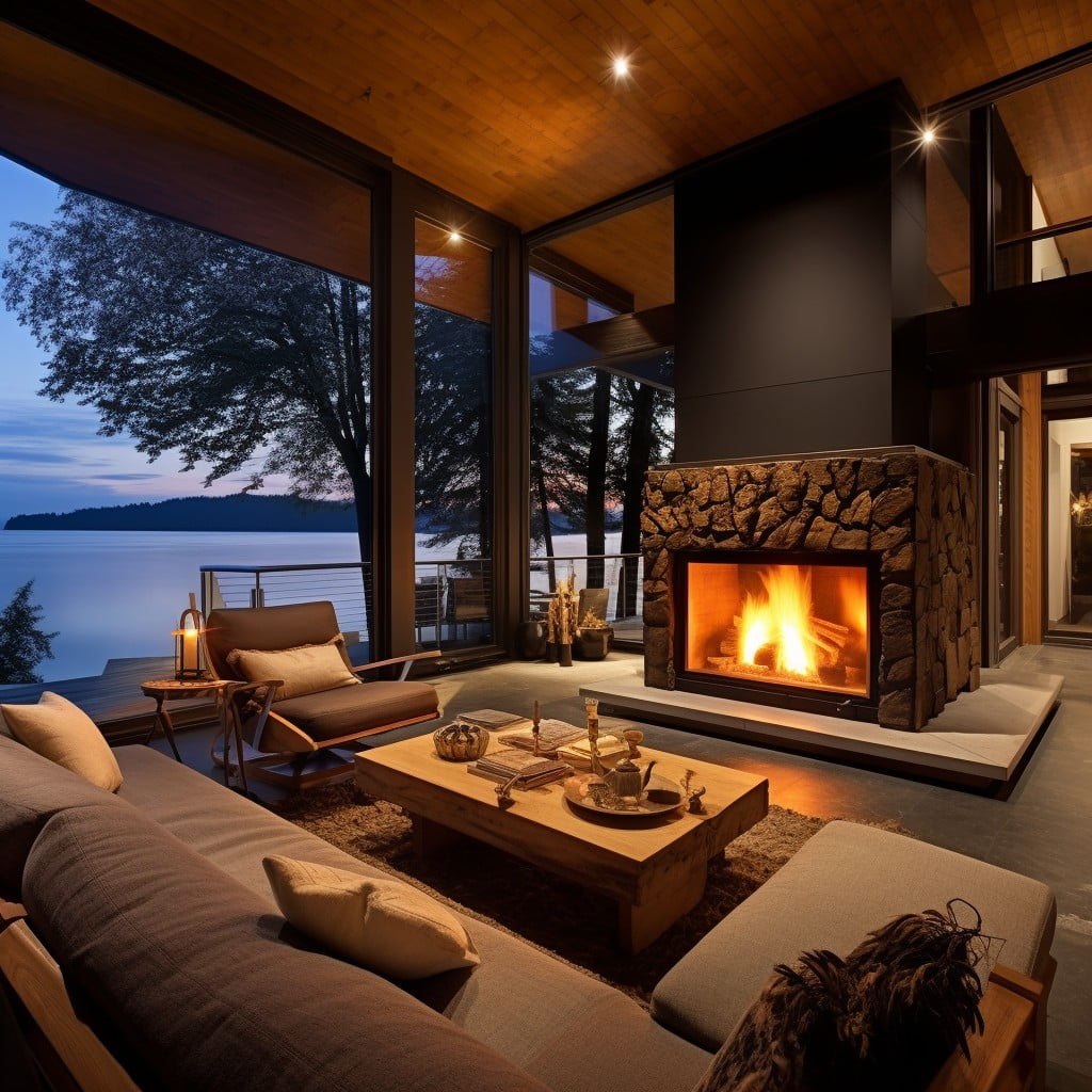 Cozy Fireplace for Chillier Nights Lake House Design