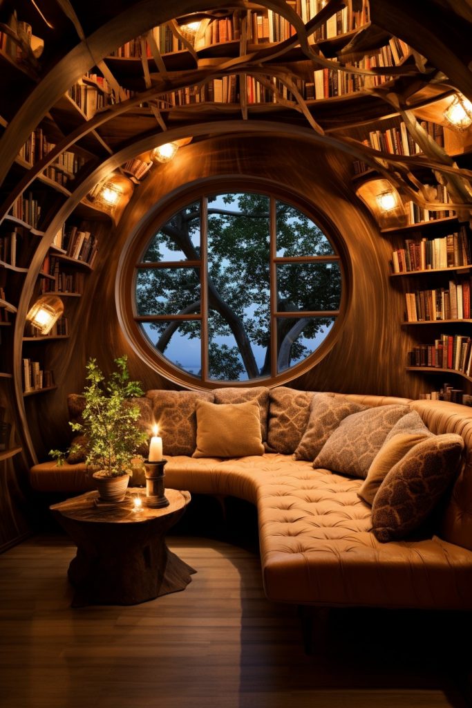 Cozy Library Space Den Design --ar 2:3