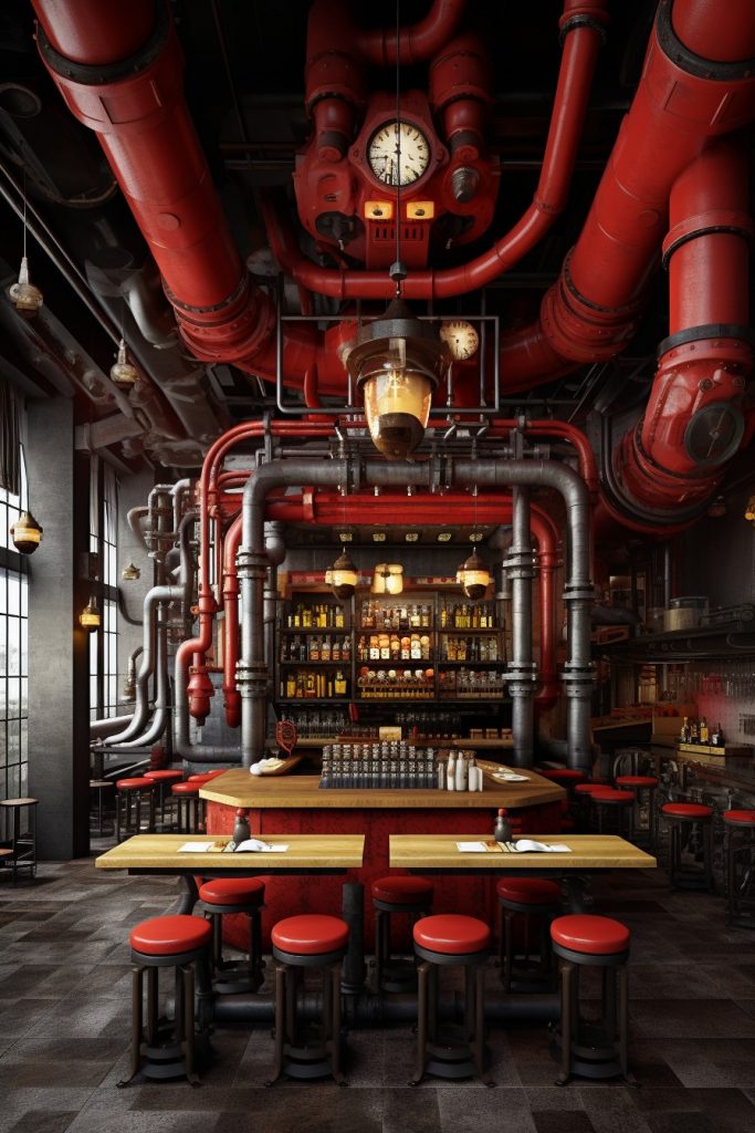 Industrial-themed Interiors Mini Restaurant --ar 2:3