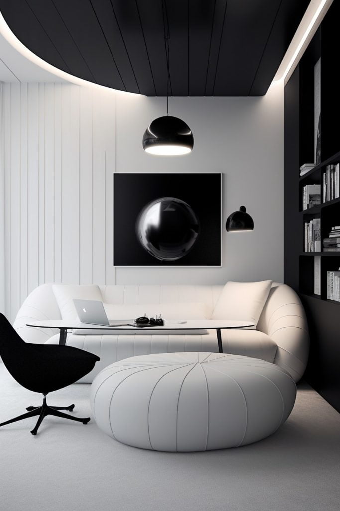 Minimalist Black & White Den Design --ar 2:3