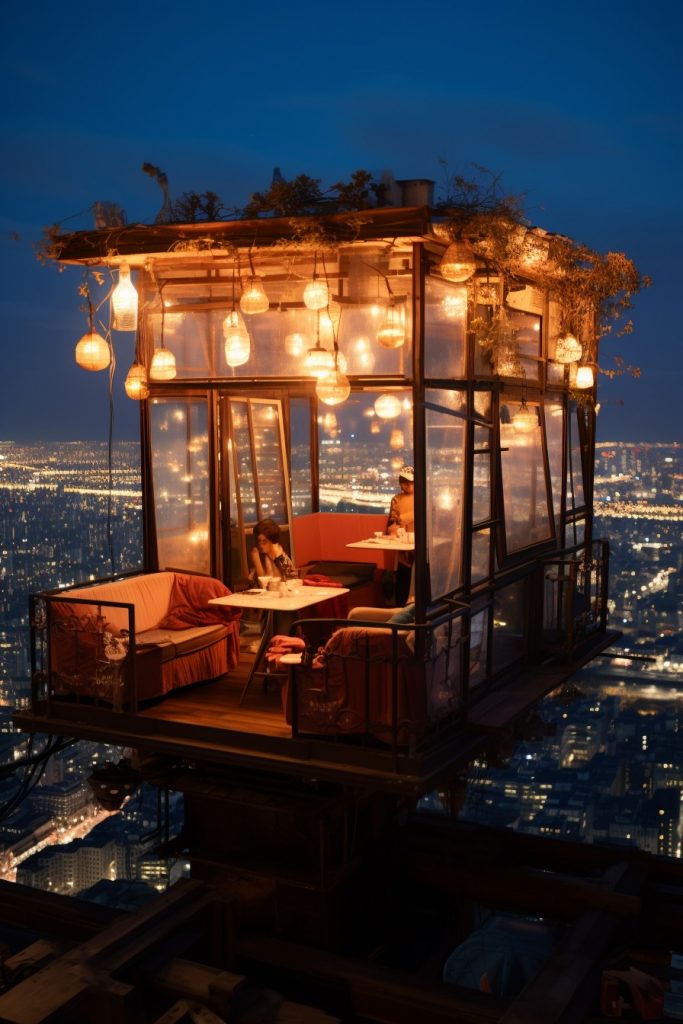 Rooftop Diner With Urban Views Mini Restaurant --ar 2:3