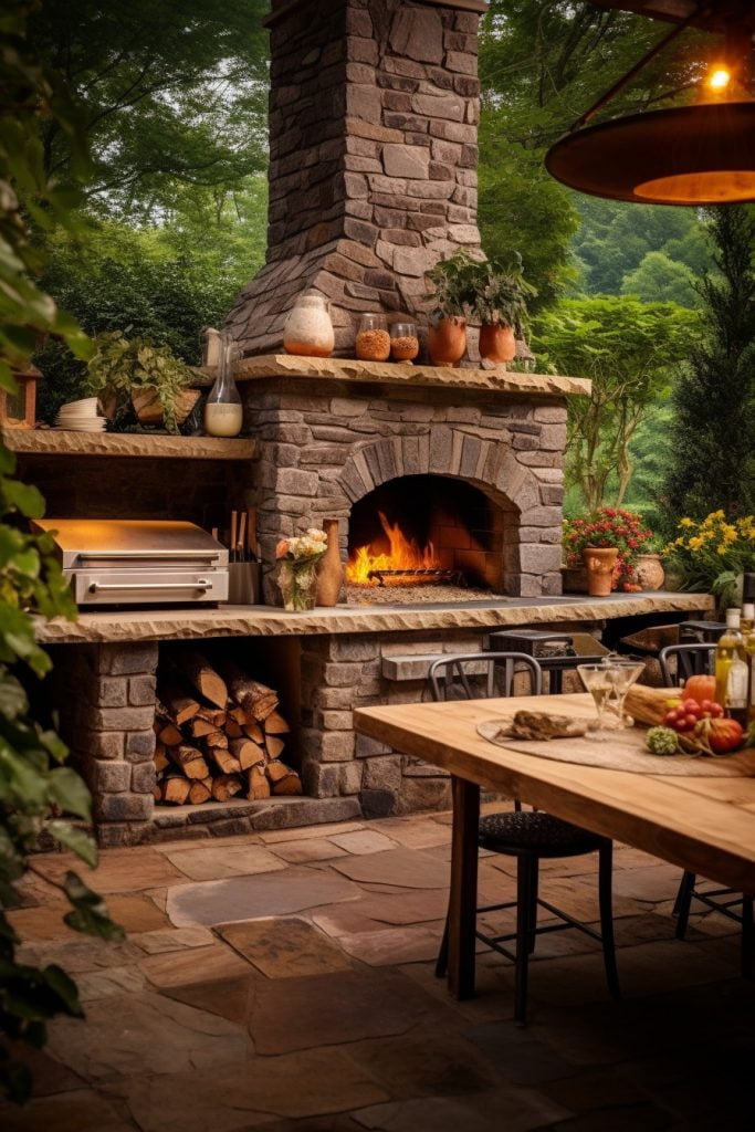 
Rustic Stone Outdoor Kitchen Backyard BBQ Area --ar 2:3