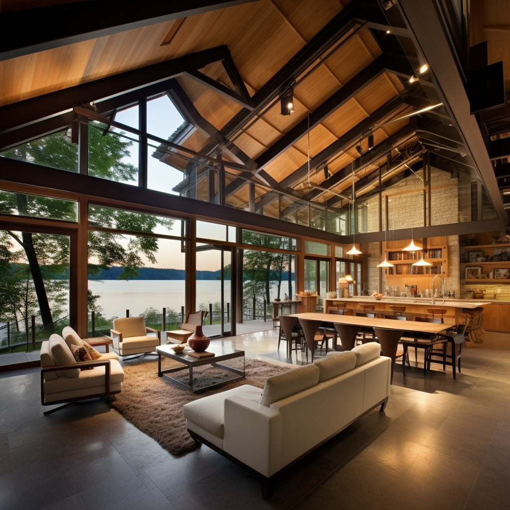 Vaulted Ceilings Supported By Exposed Beams Lake House Design