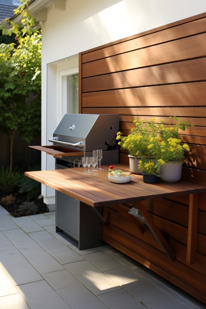 Wall-mounted Fold-out Table Backyard BBQ Area --ar 2:3