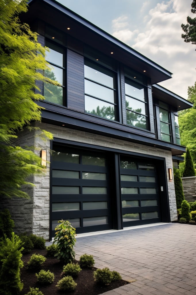 contemporary garage door with asymmetrical windows