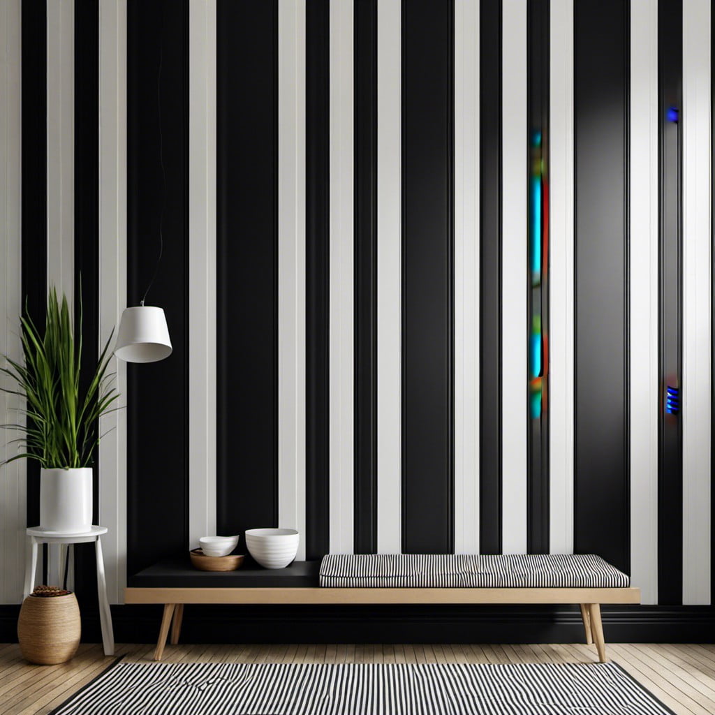 black wall with white stripes of varying thickness
