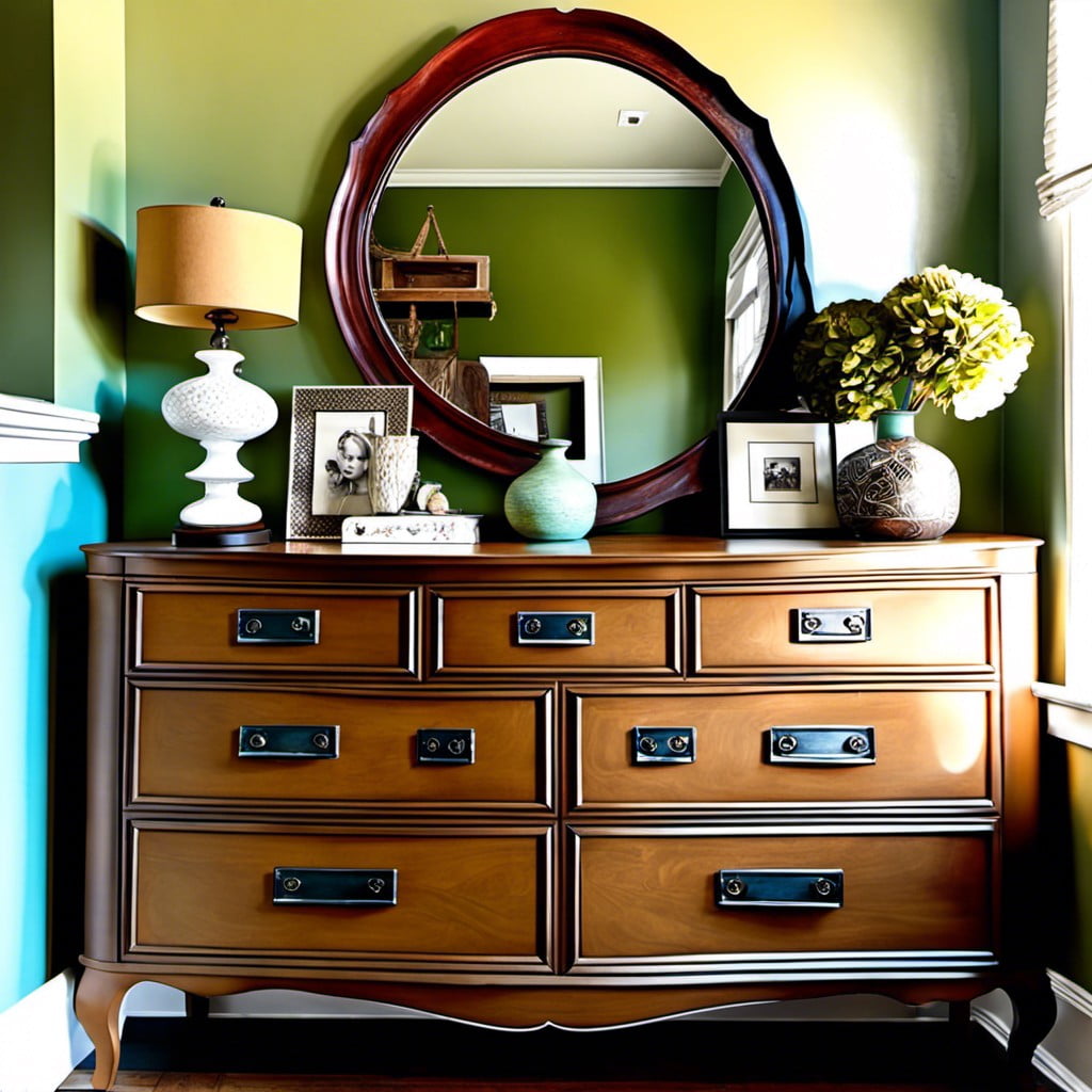 eclectic dresser with mixed and matched drawer designs
