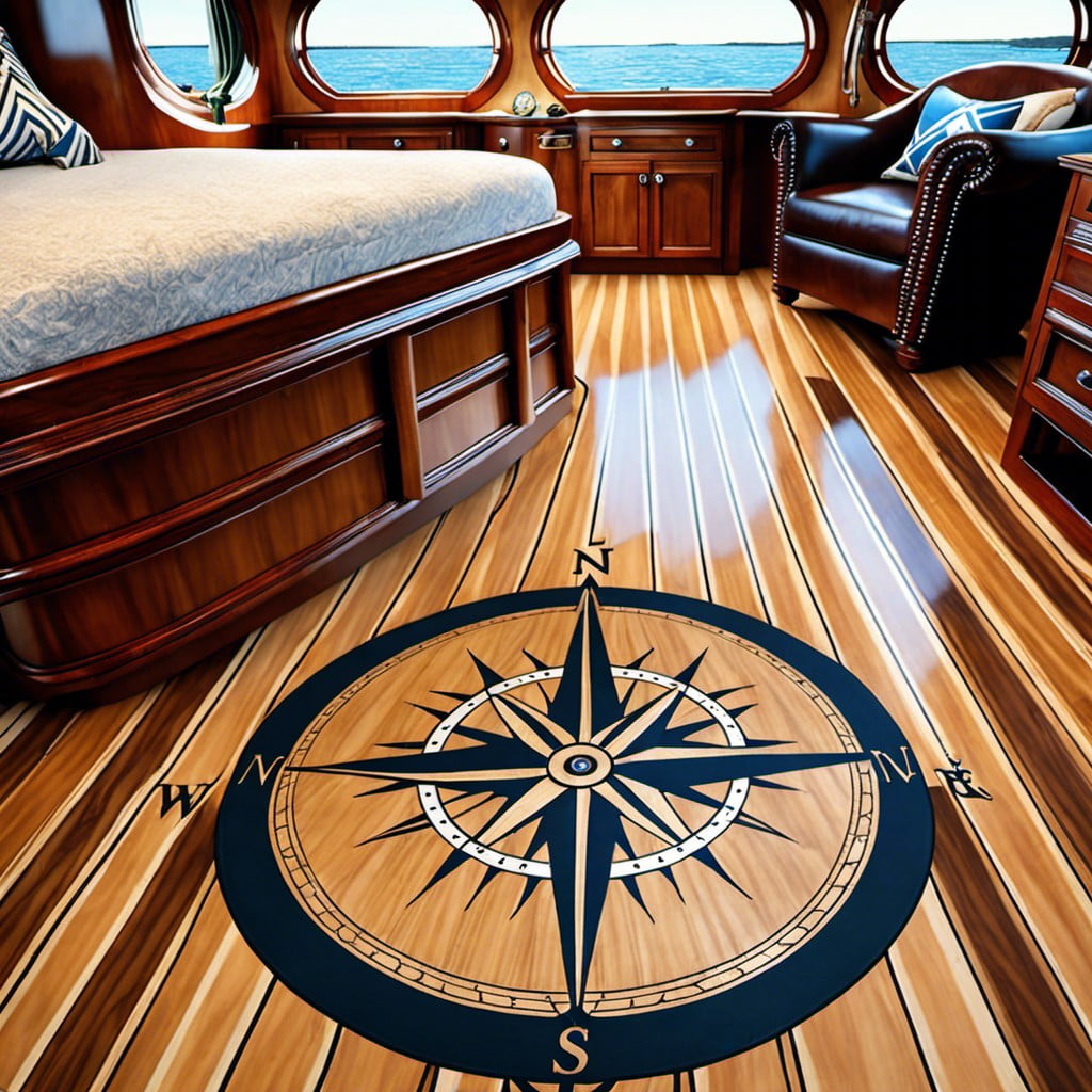 hardwood flooring with compass rose inlay