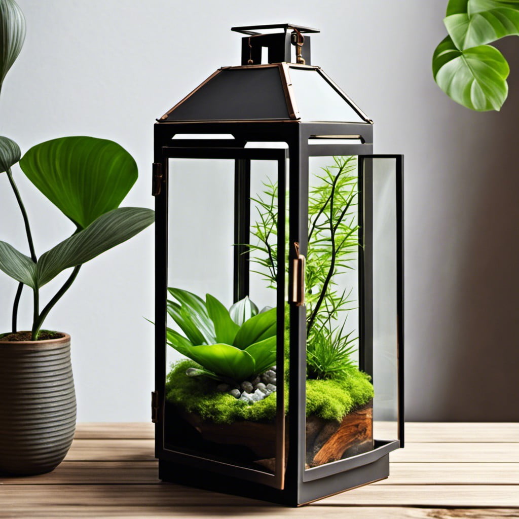 lantern with plant terrarium