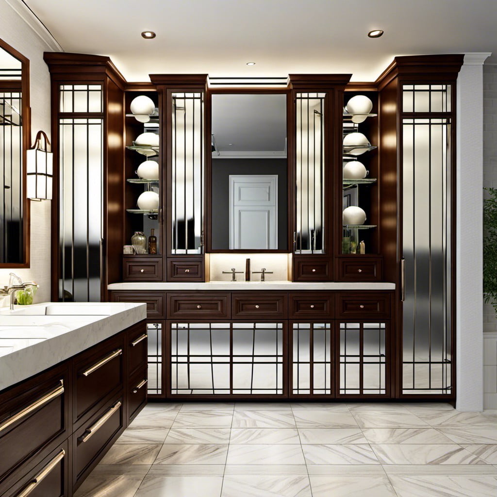 mirror tile inset within cabinetry