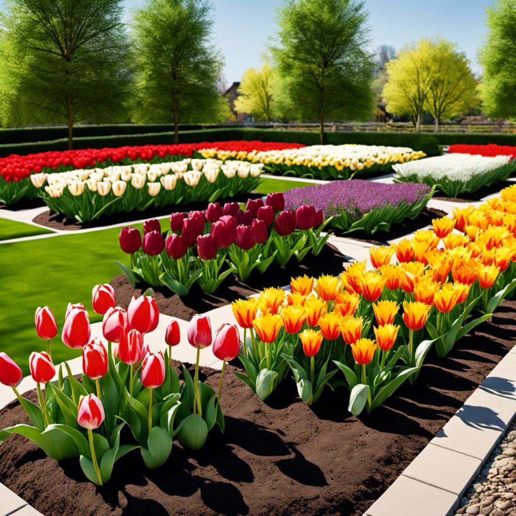 multi layered tulip beds with ground covers