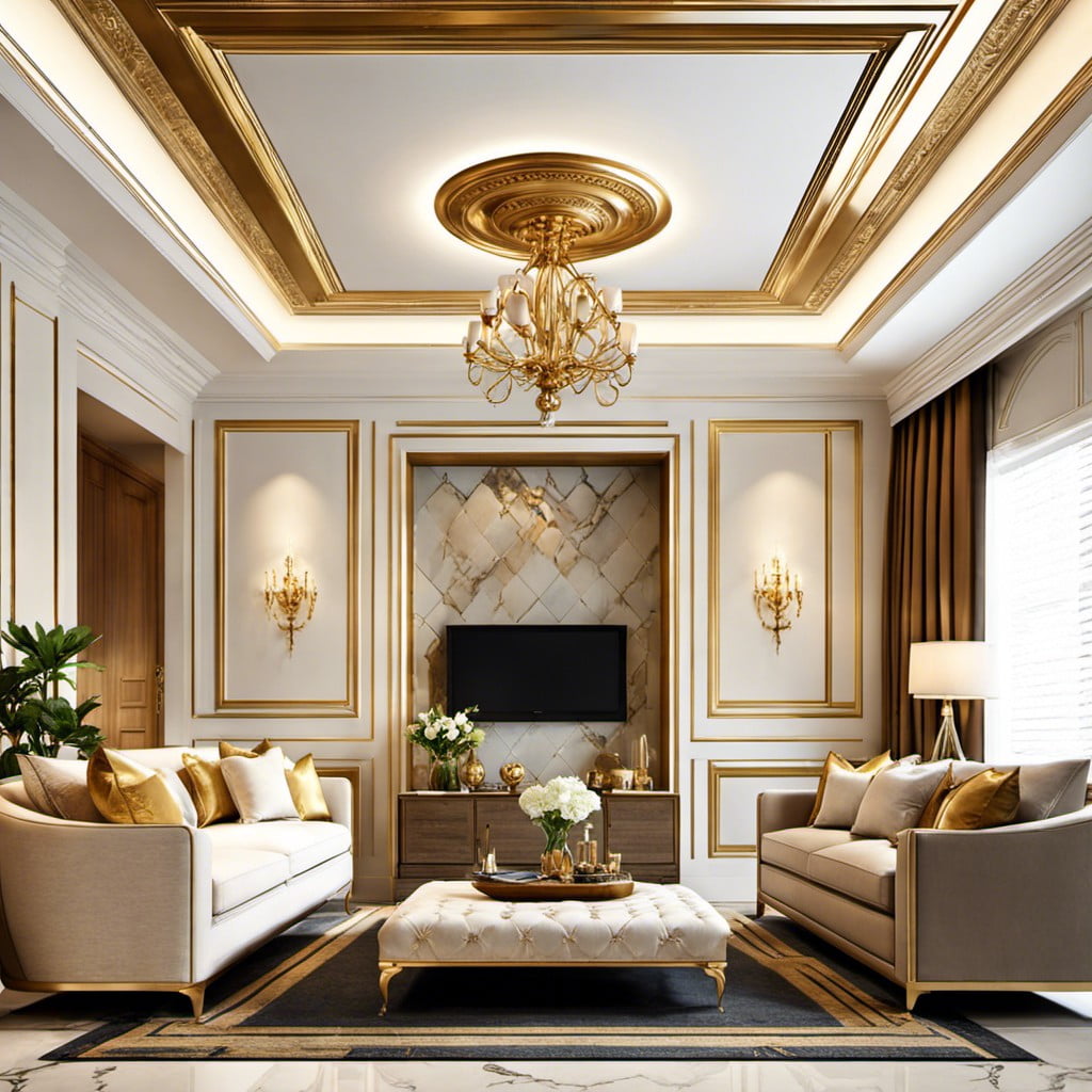 plaster of paris ceiling with gold detailing